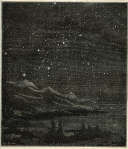 Eine sternenklare Nacht, perfekt zum Beobachten des Himmels. Gravur aus Camille Flammarions „Les étoiles et les autres curiosités du ciel“ von Unbekannter Künstler