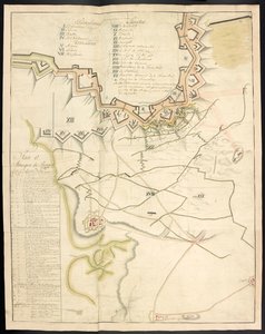 Ein getönter Plan der Belagerungswerke. Tagebuch der Belagerung von Bergen op Zoom durch die Franzosen im Jahr 1747; vorangestellt ein Bericht über den Zustand der französischen Artillerie zu dieser Zeit.