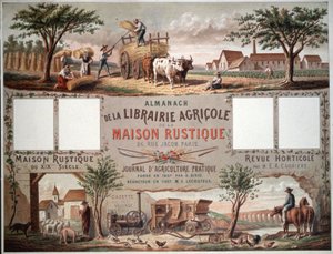 Almanach, der traditionelle und moderne Methoden der Landwirtschaft illustriert, ca. 1870-80