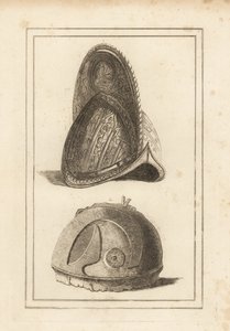 Antiker venezianischer Morionhelm verziert mit militärischen Trophäen und ein antiker römischer Helm gefunden in Cannae