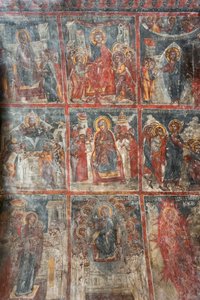 Antike Fresken; Wandmalereien, die das Leben Jesu darstellen; Panagia und Sotiras Kirche; Griechisch-Orthodoxe Kirche; Roustika; Kreta; Griechenland; Europa