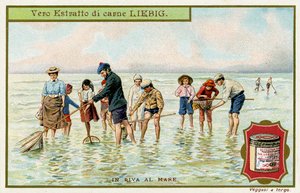 Am Strand: Fischen mit Netzen von Unbekannter Künstler