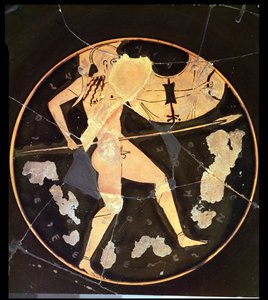Attische rotfigurige Kylix, die einen griechischen Krieger darstellt, Griechisch (ca. 500 v. Chr.) von Unbekannt