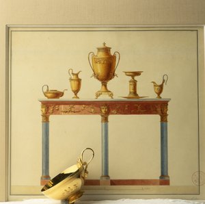 Buffet und Teeservice auf einem Aquarell von Architekt Charles Percier von Unbekannt