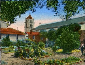 Kalifornien: Mission San Buena Ventura und Garten von Unbekannter Künstler