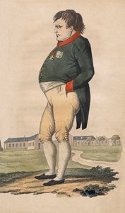 Karikatur von Napoleon Bonaparte auf St. Helena, zwei Monate vor seinem Tod am 5. Mai gemacht