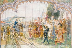 Keramikfliesen auf der Plaza de España, die König Boabdil darstellen