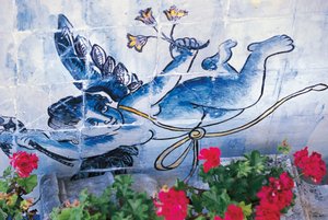 Cherub, Azulejos-Fliesen, Palast der Marqueses von Fronteira, Lissabon, Portugal (Detail)