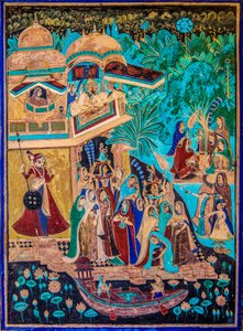 Chittra Shala Hof mit virtuosen feinen Malereien, Taragarh Fort, Bundi, Rajasthan, Indien