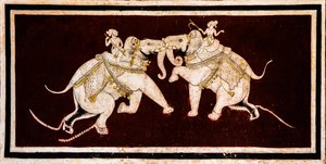 Chittra Shala Innenhof mit virtuosen feinen Gemälden, Taragarh-Fort, Bundi, Rajasthan, Indien, Asien (Foto)