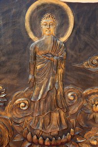 Chua Thien Lam Go buddhistischer Tempel. Shakyamuni Buddha. Varada Mudra: Geste der Wohltätigkeit. Thay Ninh, Vietnam