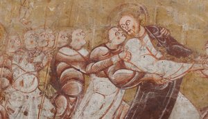 Kirche (Église Saint-Martin). Innenraum. Wandmalereien (Fresko). Nordwand des Chors. Detail. Verhaftung Christi. 12. Jahrhundert.