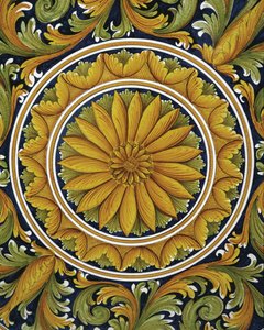 Nahaufnahme eines Tisches, Caltagirone, Italien von William M. Timlin