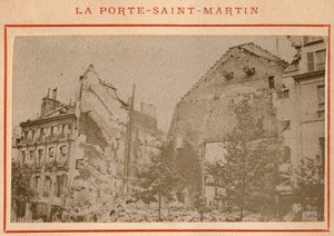 Kommune von Paris (1871): Blick auf das zerstörte Porte Saint Martin in Paris im Mai 1871. Fotografie von Pierre Pepetit.