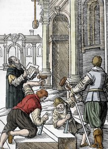 Bau einer Kathedrale, Steinmetze im 13. und 14. Jahrhundert (Gravur)