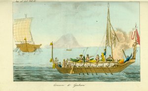 Corocoro-Boot mit Segeln und Rudern von der Insel Guebe, Molukken, Indonesien