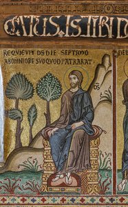 Zyklus von Mosaiken über das Alte Testament, Zyklus der Schöpfung: "Die Ruhe des Schöpfers am siebten Tag", XII. Jahrhundert, Die Palatinkapelle, Der Königspalast oder Palazzo dei Normanni, Palermo, Sizilien, Italien von Unbekannter Künstler