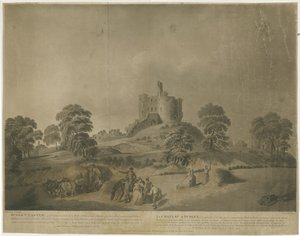 Dudley Castle: - Der Bergfried: Aquatinta mit gravierter Beschreibung, um 1793