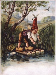 Zwerg schneidet vom Schilf an einem Teich von Unbekannter Künstler