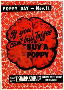 E. Sharp und Sohn Toffee-Werbung mit Erinnerungspapierblume, ca. 1942 von Unbekannt