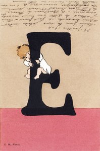 E wie enlacer, embrasser - Kinderalphabet. C. M. Verleger, Paris. Handbemalte Postkarten, abgestempelt 1904 von Unbekannt