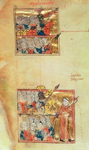 Zwei Miniaturen, die Kreuzfahrer unter der Führung von Peter dem Einsiedler zeigen, ca. 1095, Histoire Universelle, ca. 1286 von Unbekannter Künstler