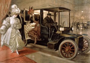 Elegante Frauen steigen aus dem Automobil von Unbekannter Künstler