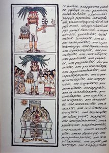Fest von Toxcatl und sein Opfer, Buch II des Florentiner Kodex, zweisprachige Version in Spanisch und Nahuatl, Allgemeine Geschichte der Dinge von Neuspanien (Historia general de las cosas de Nueva España), Aztekische Zivilisation