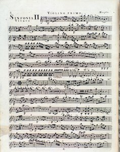 Erste Seite der Partitur für Violine in Sinfonie Nr. 2 von J. Haydn von Unbekannter Künstler