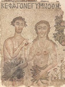 Fragment eines Bodenmosaiks: Adam und Eva, spätes 5. - frühes 6. Jahrhundert von Unbekannt