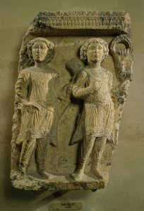 Fragment einer Basrelief-Plakette, zwei Soldaten darstellend, aus Palmyra, 2. Jahrhundert von Unbekannt