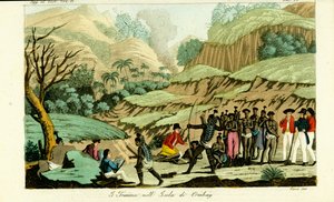 Französische Entdecker zeichnen Einheimische auf der Insel Ombai (Ombay), Indonesien