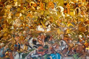 Fresko; Schlacht von Chaldiran gegen die Osmanen Sultan Selim I.; 1514; Chehel Sotoun; Vierzig-Säulen-Palast; Isfahan; Iran; Asien