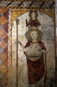 Fresko des Ferrande-Turms in Pernes-les-Fontaines (Pernes les Fontaines, Vaucluse (84) aus dem 13. Jahrhundert: Heiliger Christophorus trägt Christus