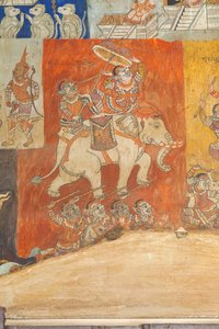 Fresken, die die Wände von Wat Bo schmücken und Szenen aus dem Reamker darstellen, Siem Reap, Kambodscha