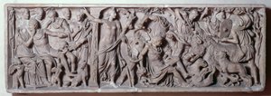 Vorderseite eines Sarkophags, der den Tod des Adonis darstellt, römisch, 2. Jahrhundert