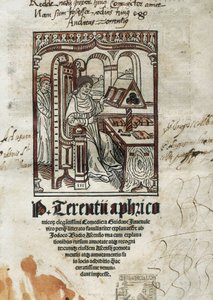 Frontispiz der Komödien des Komödiendichters Terenz (Publius Terentius Afer) (190-145 v. Chr.). Der Autor ist dargestellt.