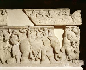 Triumphale Rückkehr des Dionysos (Detail eines Elefanten), Sarkophagrelief, griechisch, 2. Jahrhundert von Unbekannt