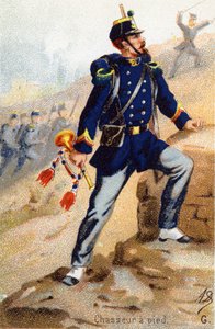 G: Fußjäger. Gravur in "Militäralphabet". Chromolithographien Ende des 19. Jahrhunderts.