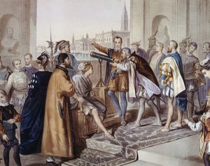 Galileo Galilei demonstriert seine Erfindung des Teleskops von Unbekannter Künstler