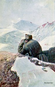 Deutscher Beobachter im Schnee während des Ersten Weltkriegs