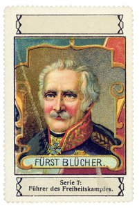 Deutsche Briefmarke mit dem Abbild von Gebhard Leberecht von Blücher (1742-1819), deutscher Kommandeur in der Schlacht bei Waterloo. Chromolithographie-Serie „Führer des Freiheitskampfes“, Anfang 20. Jahrhundert von Unbekannter Künstler