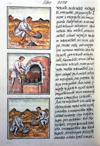 Goldverarbeitung durch Spanier, Text in Nahuatl von Benjamin Baud