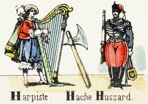 H - Harfenspieler Axt Husar - Alphabet - Kinderunterhaltung - Image Epinal, populäre Serie ca. 1890 von Unbekannt