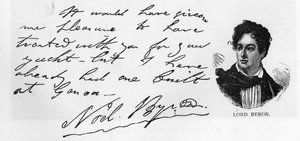 Handschrift und Unterschrift von Lord Byron, März 1822 von Unbekannt