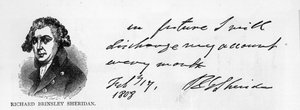 Handschrift und Unterschrift von Richard Brinsley Sheridan von Unbekannt