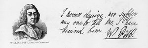 Handschrift und Unterschrift von William Pitt dem Älteren, aus einem Brief an den Earl of Exeter