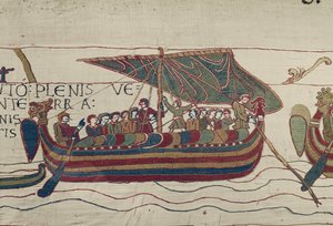 Harolds Schiffe werden in das Gebiet von Graf Guy von Ponthieu geweht, Teppich von Bayeux von Unbekannt