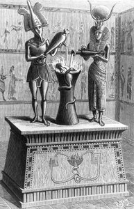 Wunderbarer Altar des Heron von Alexandria (1. Jahrhundert n. Chr.): Wenn das Feuer im Altar entzündet wird, gießen die Statuen Wein und Milch und die Schlangen zischen, Gravur