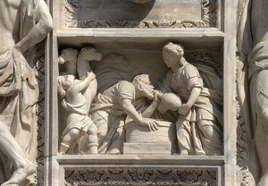 Hochrelief, das Rebecca und Eleazar darstellt, von Giovan Pietro Lasagna von Unbekannt